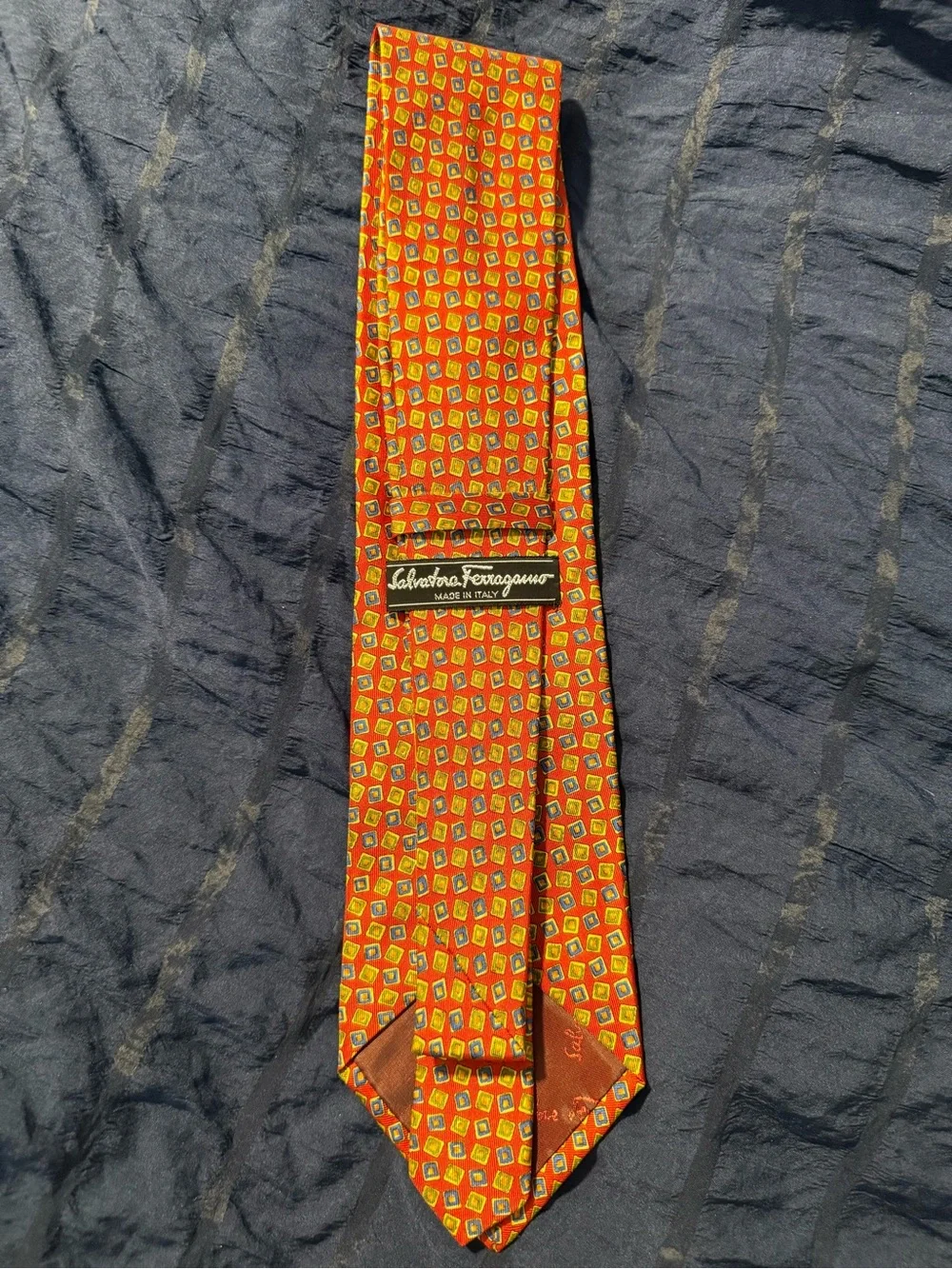 Salvatore Ferragamo Orange Geometric Silk Tie with Yellow Accents